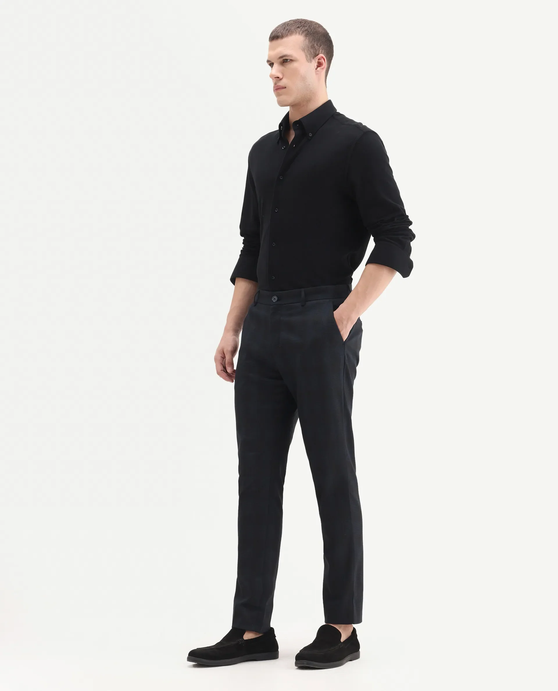 Rare Rabbit Men's Sander Navy Polyester Checked Print Regular Fit Trouser - Image 6