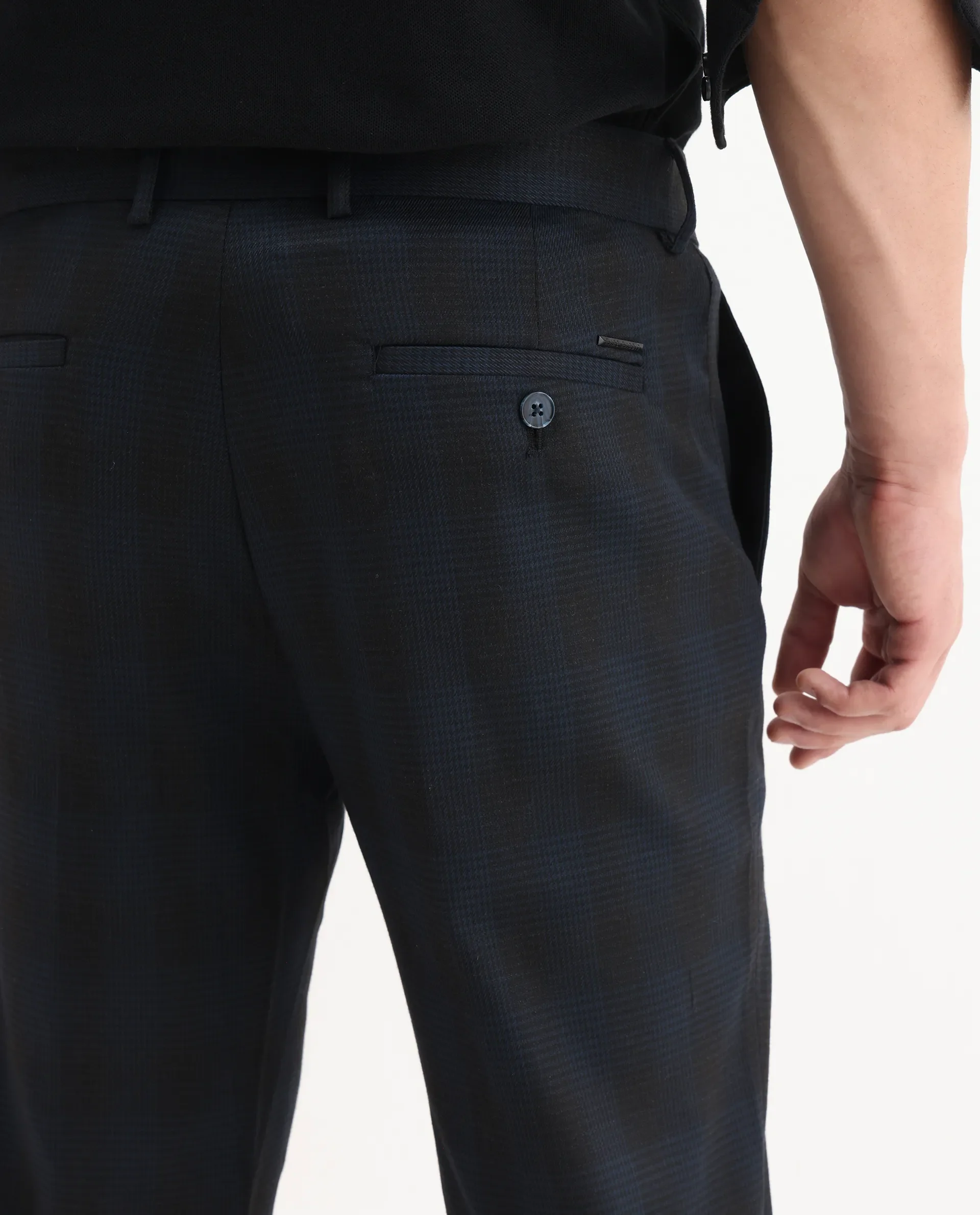Rare Rabbit Men's Sander Navy Polyester Checked Print Regular Fit Trouser - Image 7