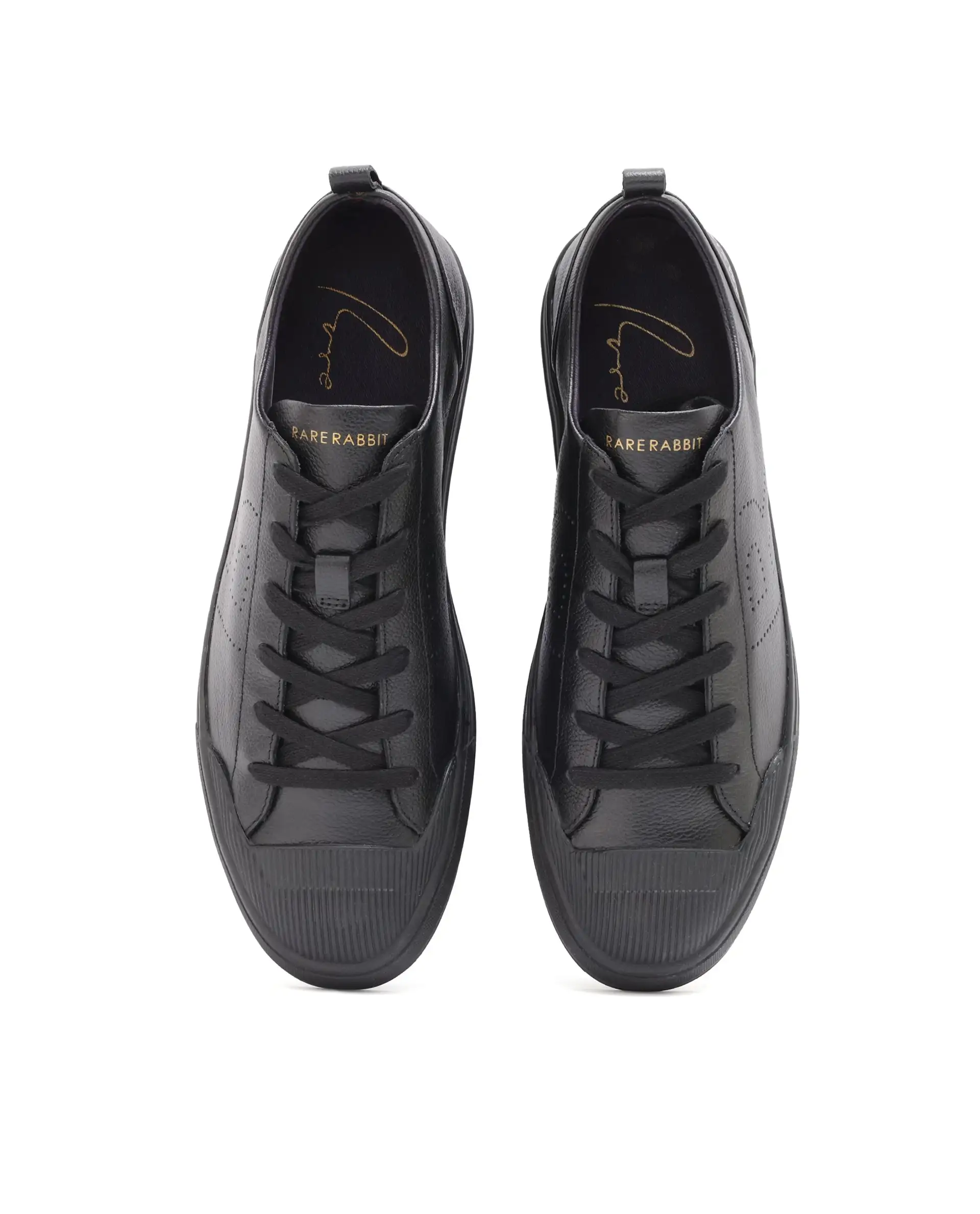 Rare Rabbit Mens Sauron Pro Black Premium Milled Leather Lace Up Low Top Round Toe Sneaker Shoes - Image 4