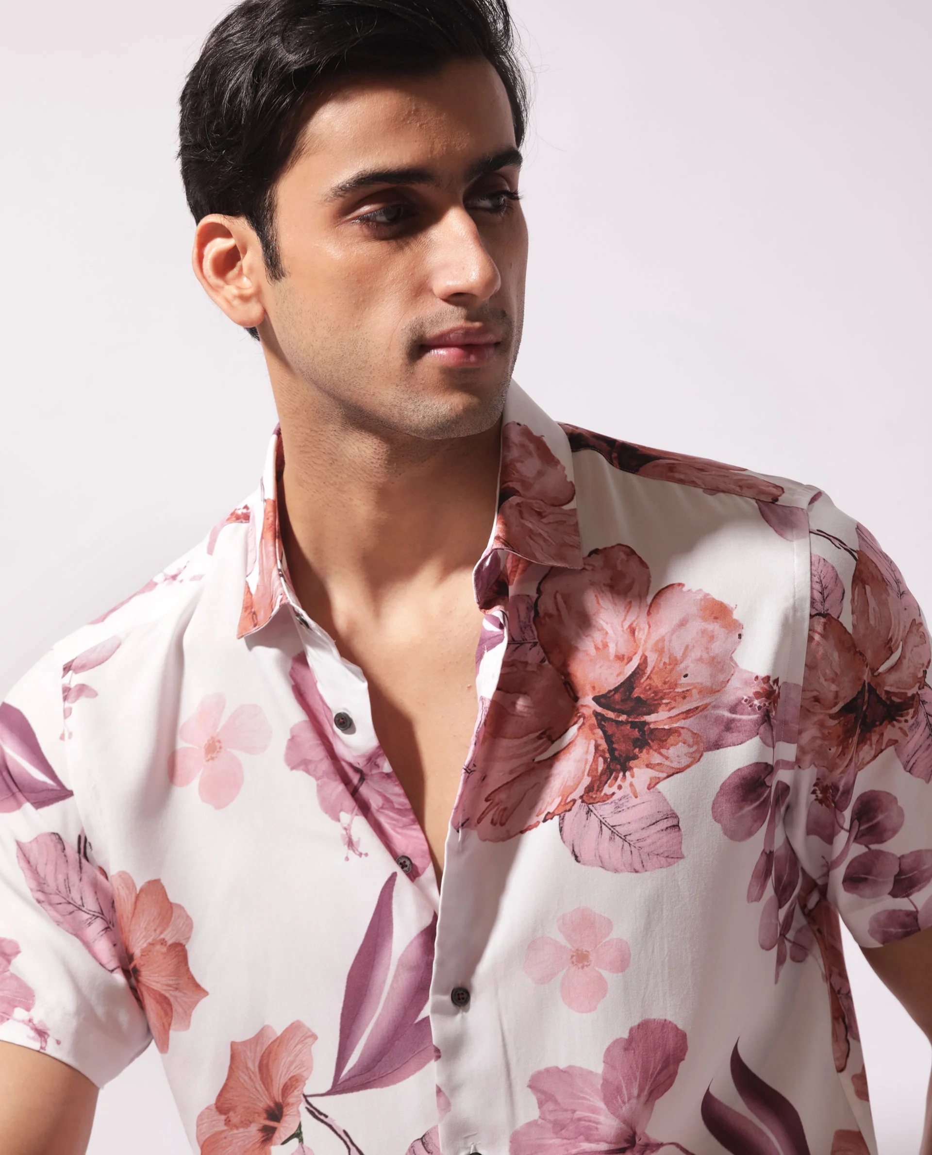 Rare Rabbit Men's Siros White Viscose Floral Print Regular Fit Half Sleeve Collared Shirt - Image 4