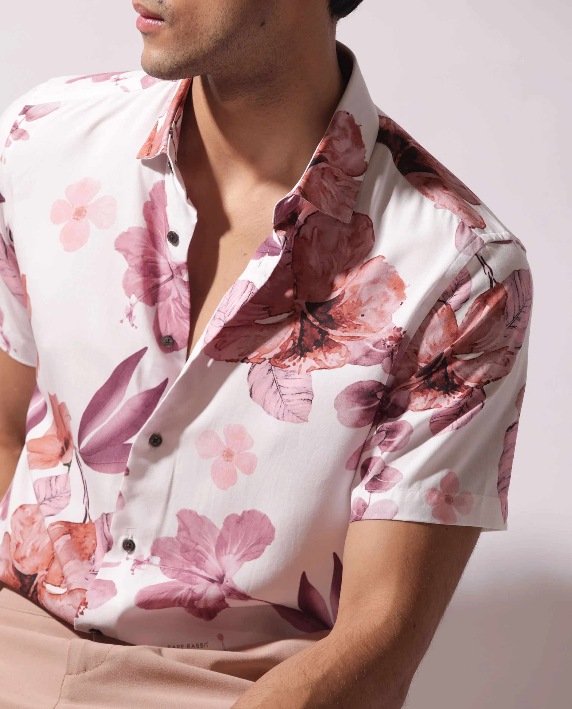 Rare Rabbit Men's Siros White Viscose Floral Print Regular Fit Half Sleeve Collared Shirt - Image 5