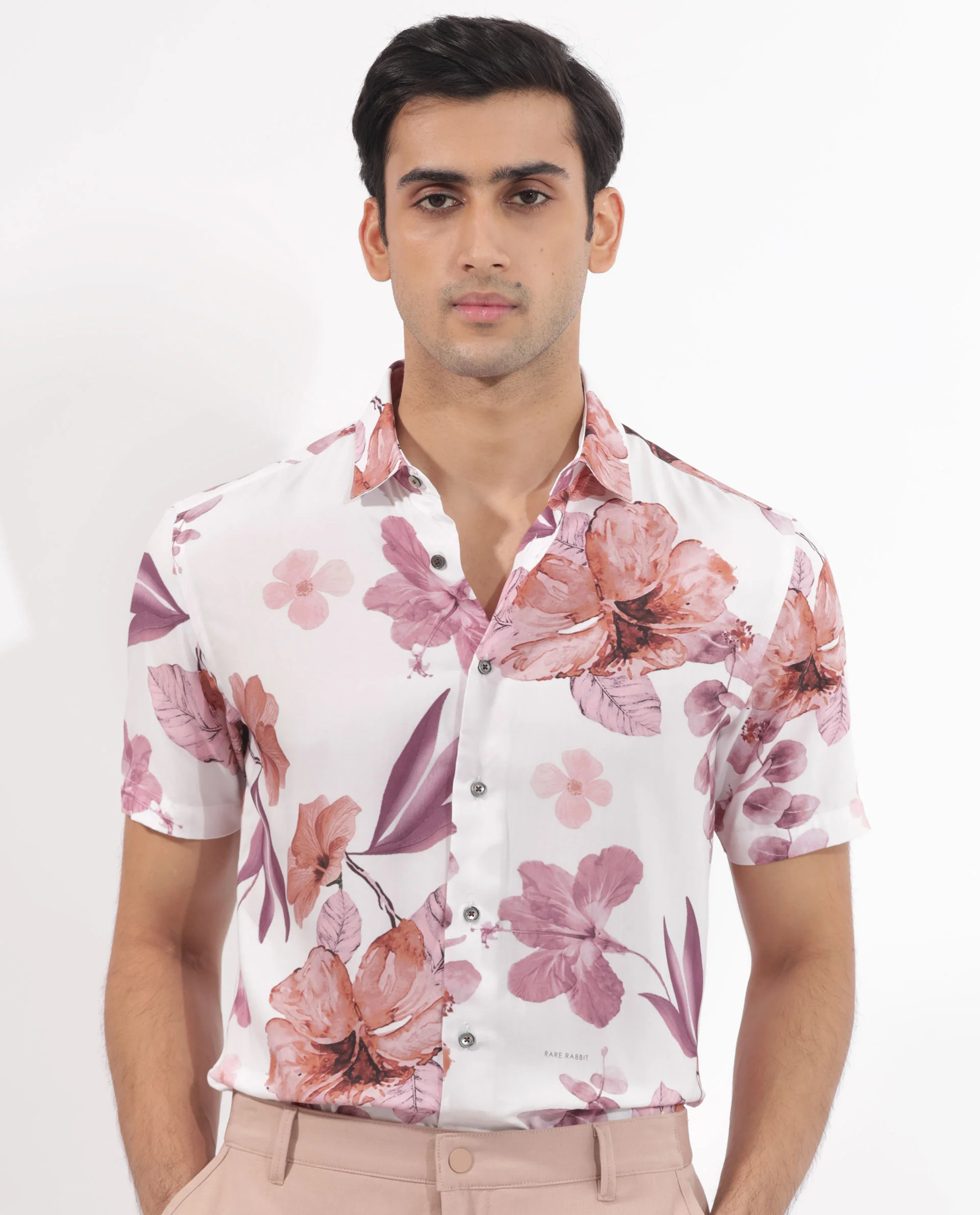 Rare Rabbit Men's Siros White Viscose Floral Print Regular Fit Half Sleeve Collared Shirt - Image 6