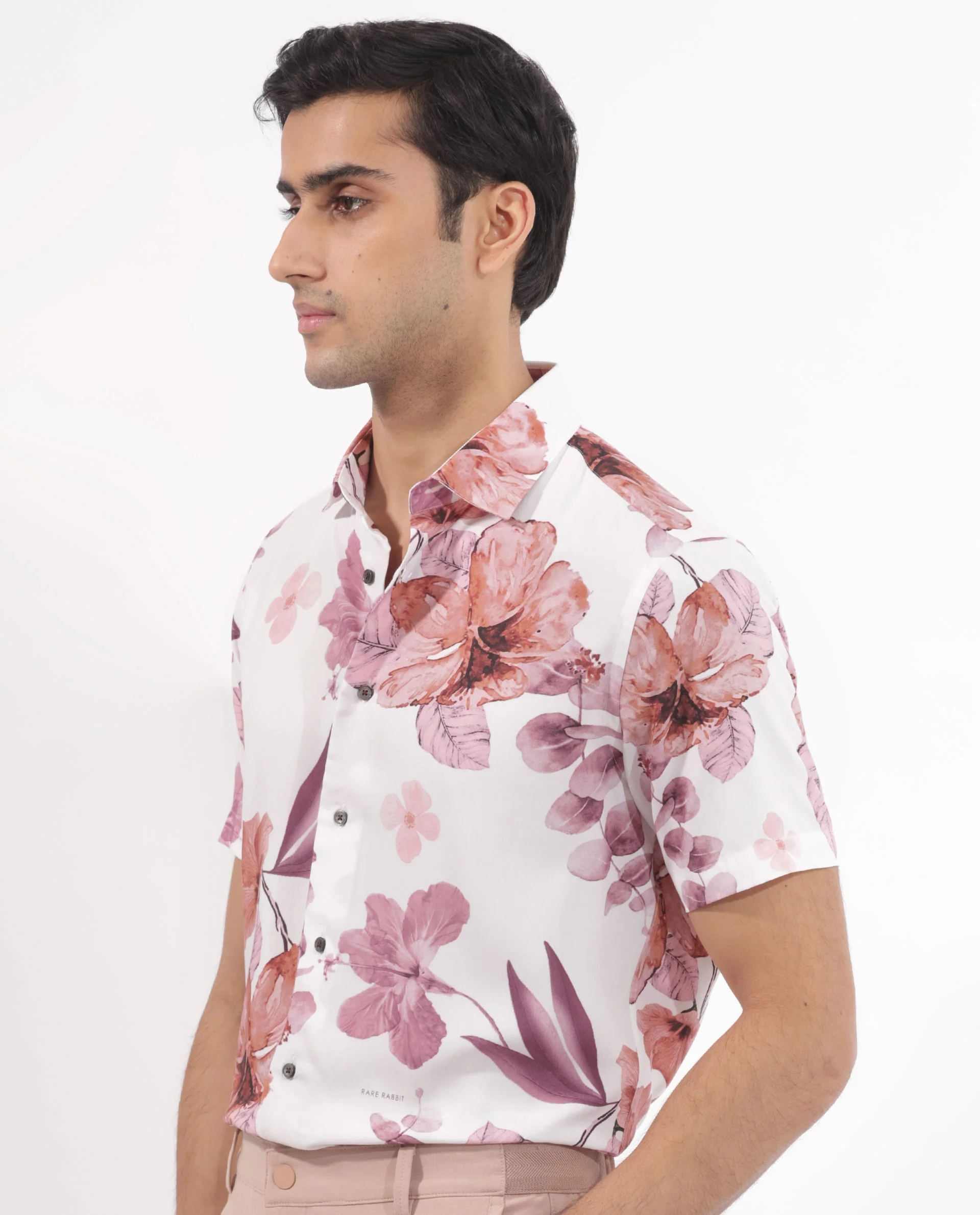 Rare Rabbit Men's Siros White Viscose Floral Print Regular Fit Half Sleeve Collared Shirt - Image 7