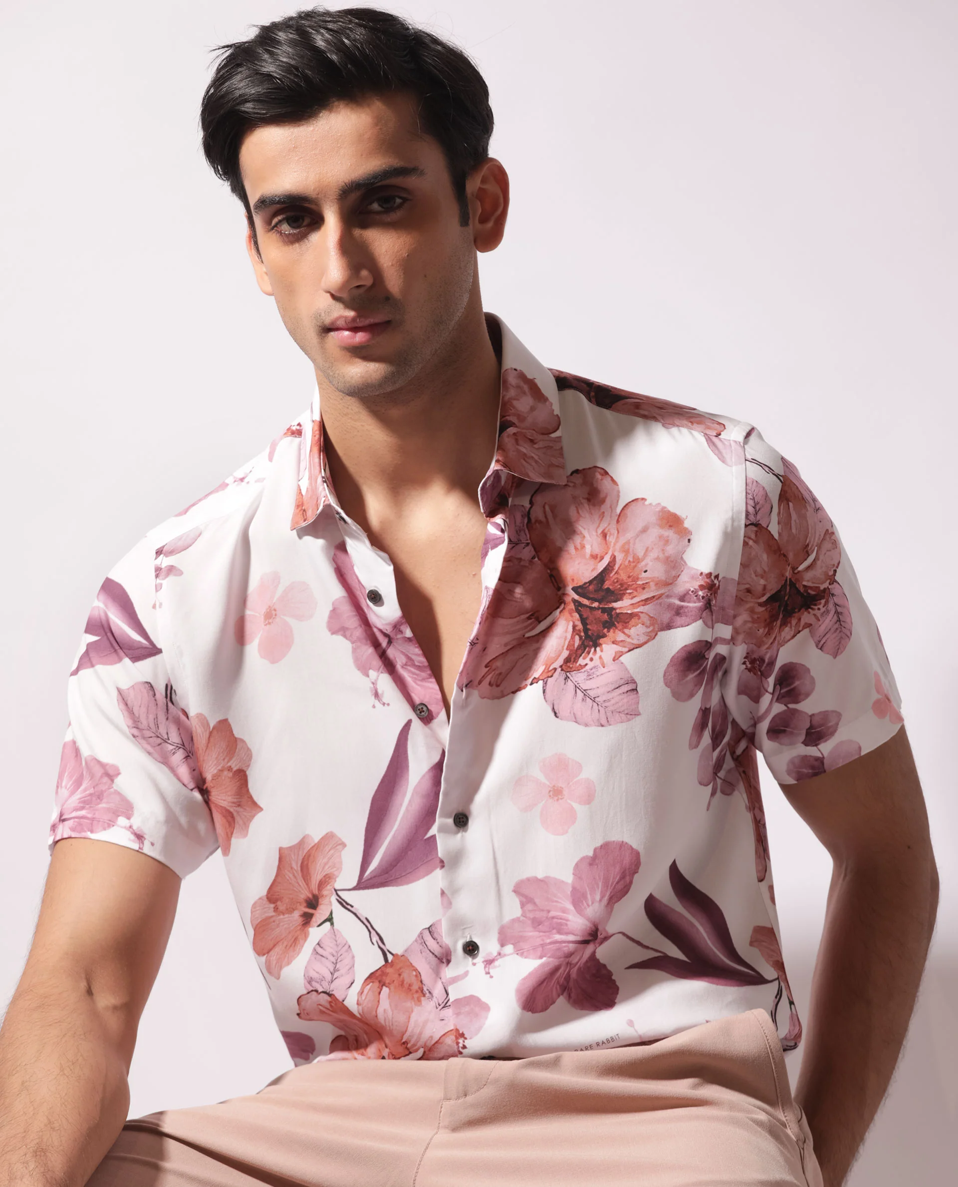 Rare Rabbit Men's Siros White Viscose Floral Print Regular Fit Half Sleeve Collared Shirt - Image 8