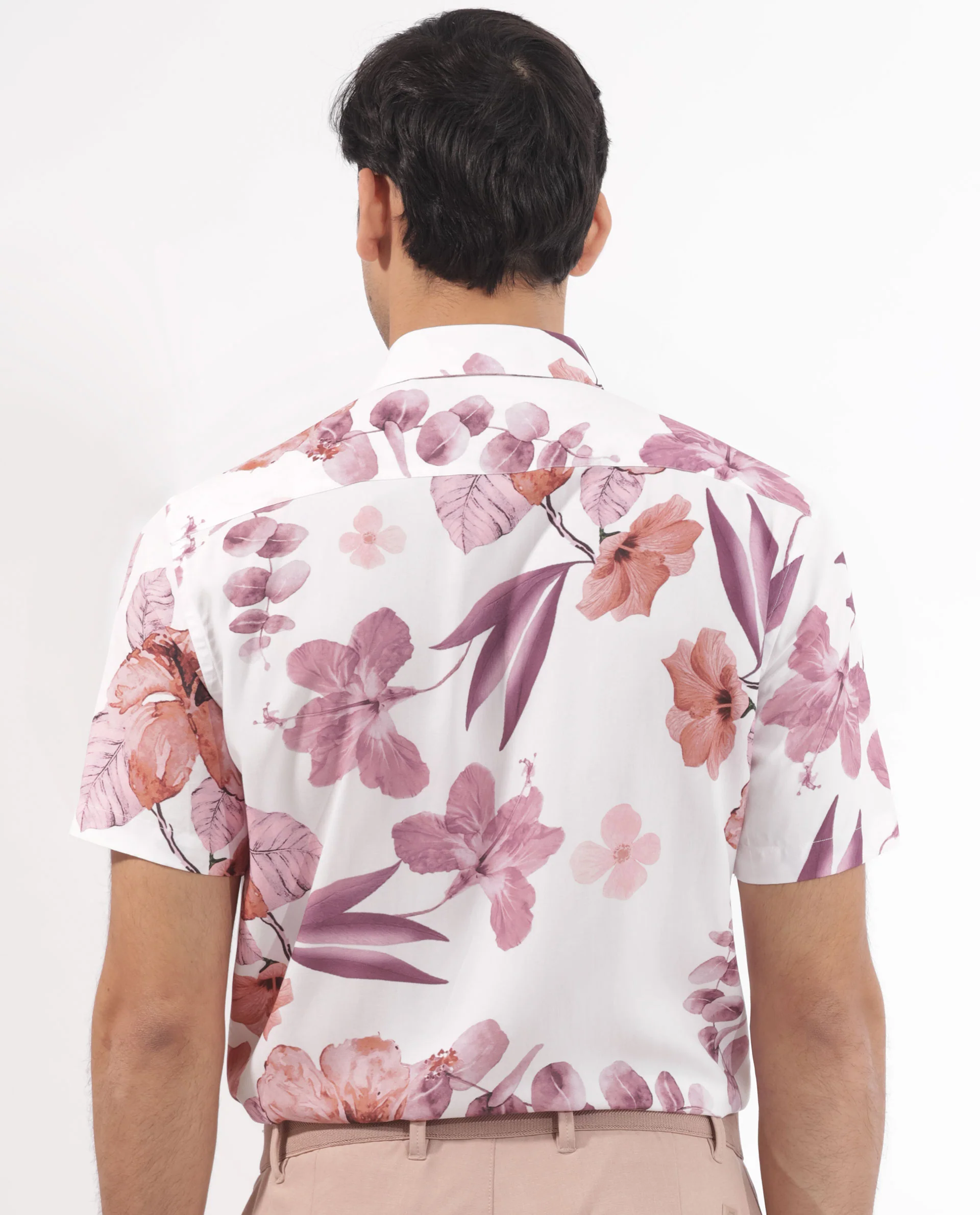 Rare Rabbit Men's Siros White Viscose Floral Print Regular Fit Half Sleeve Collared Shirt - Image 9