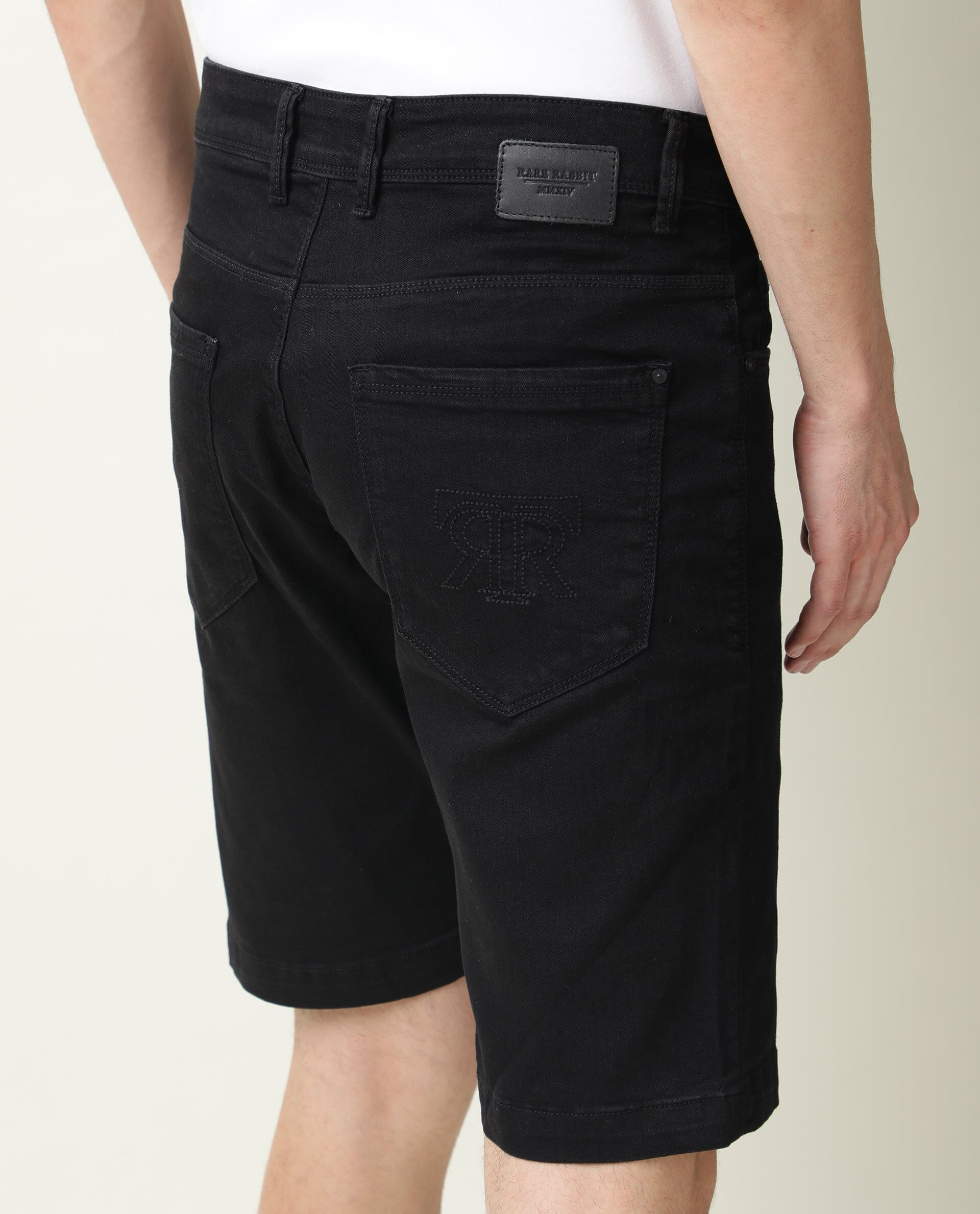 Rare Rabbit Men's Switch Black Cotton Plain Regular Fit Shorts - Image 11