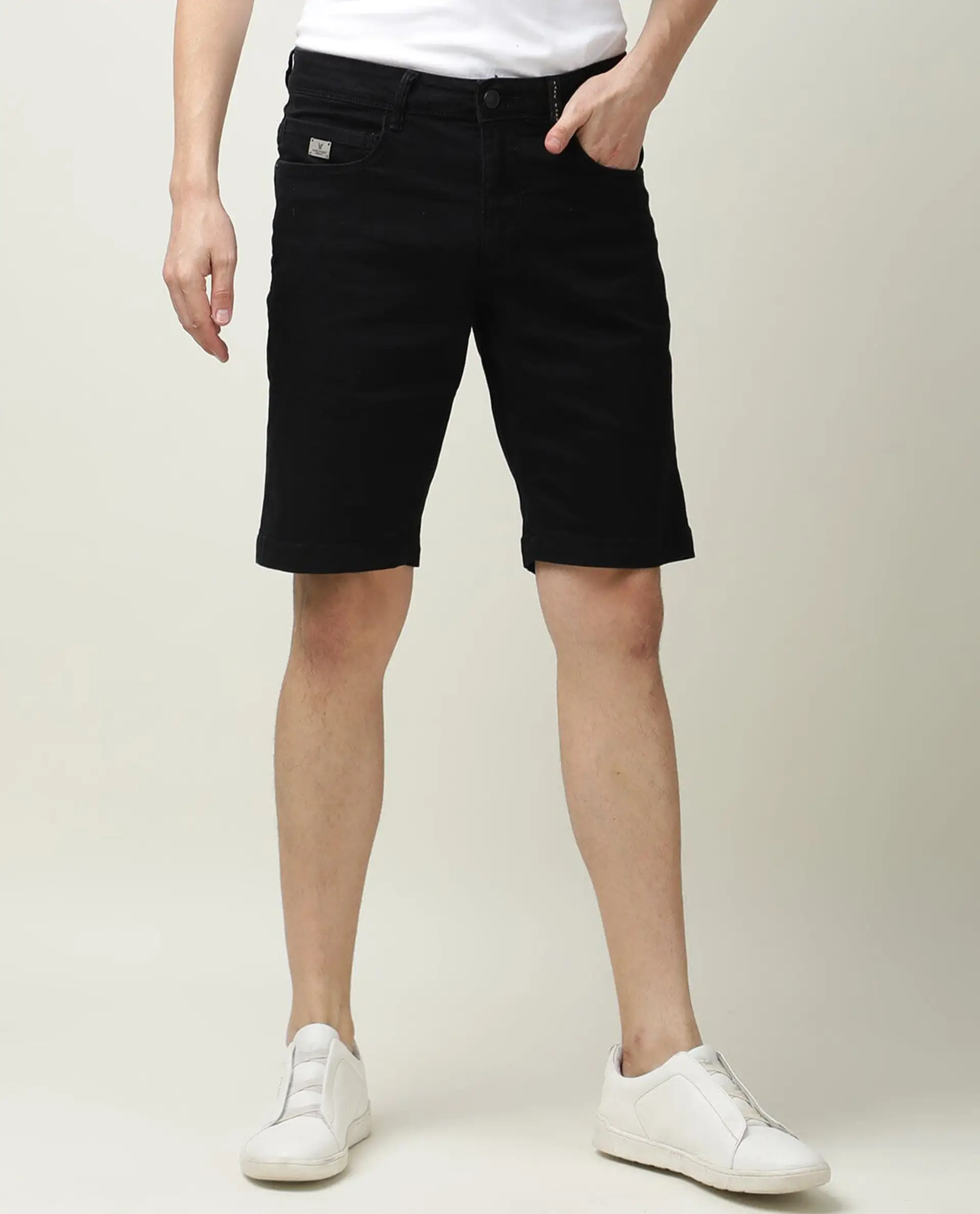 Rare Rabbit Men's Switch Black Cotton Plain Regular Fit Shorts - Image 12