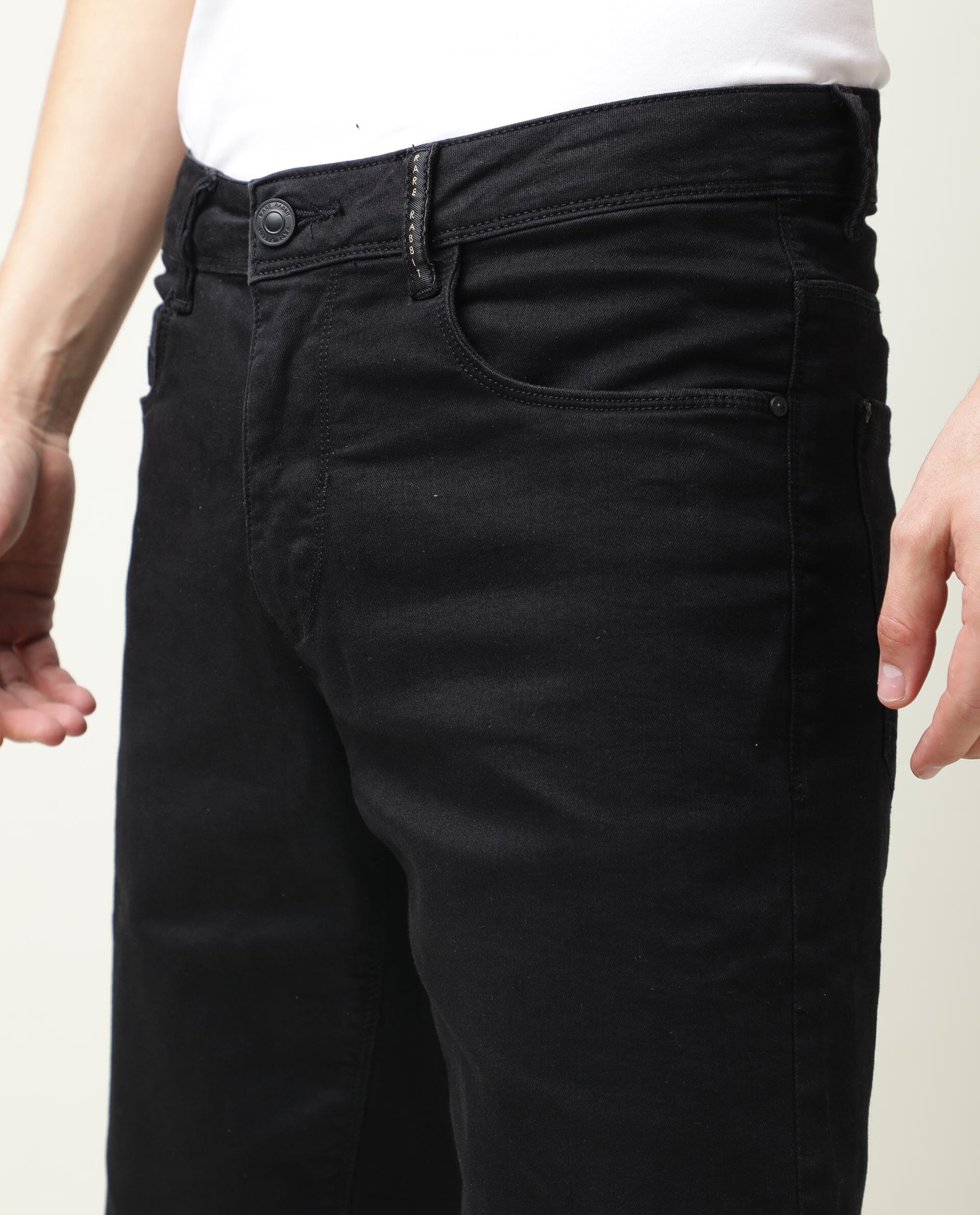 Rare Rabbit Men's Switch Black Cotton Plain Regular Fit Shorts - Image 5
