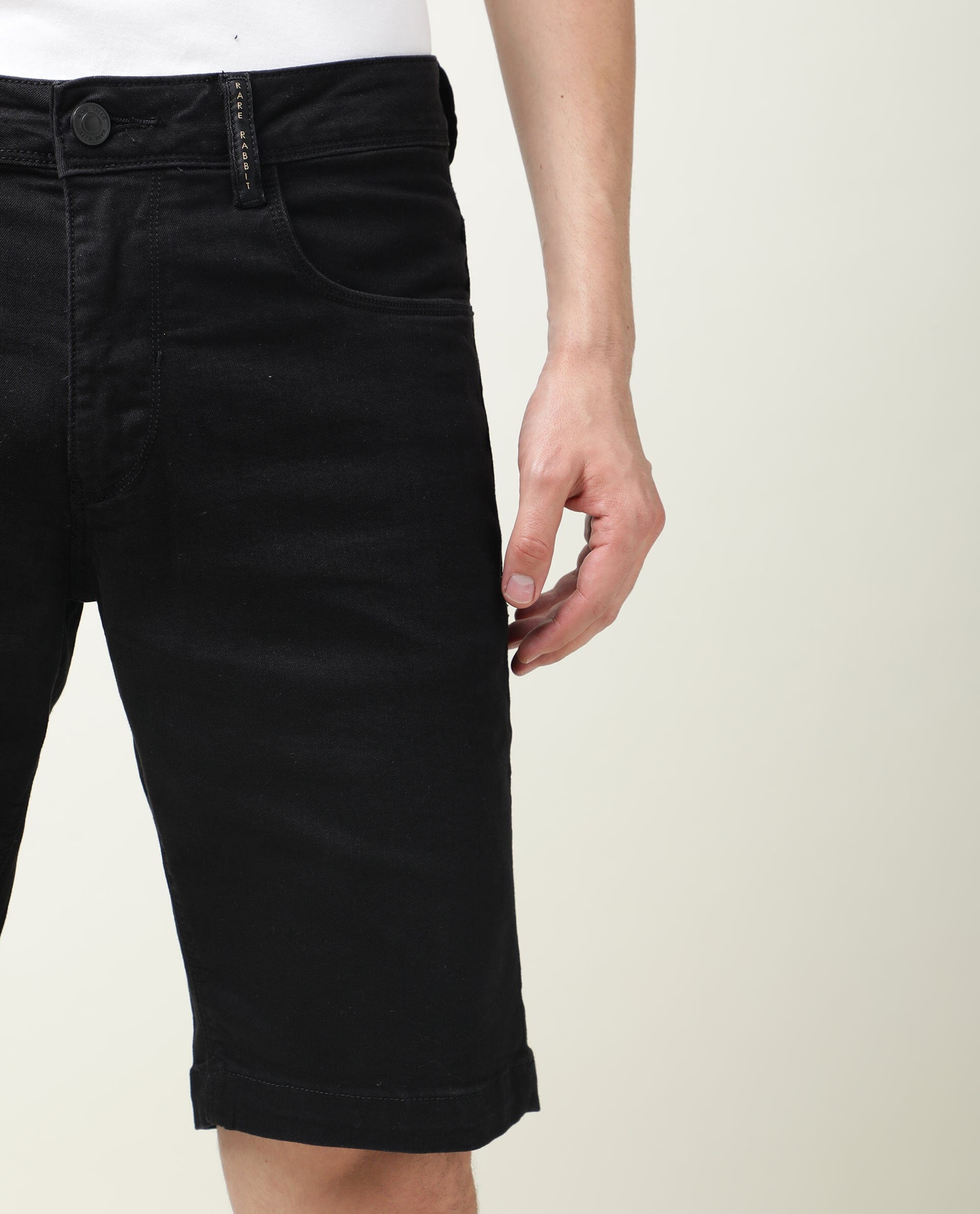 Rare Rabbit Men's Switch Black Cotton Plain Regular Fit Shorts - Image 6