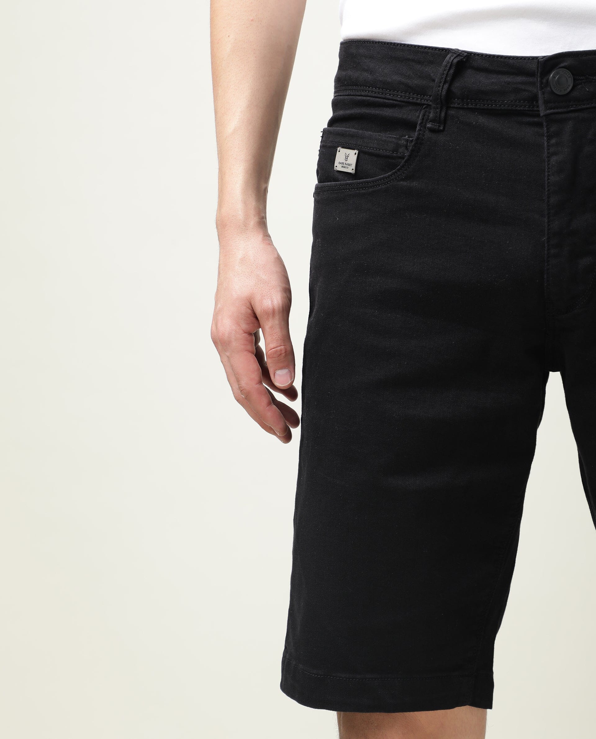 Rare Rabbit Men's Switch Black Cotton Plain Regular Fit Shorts - Image 7