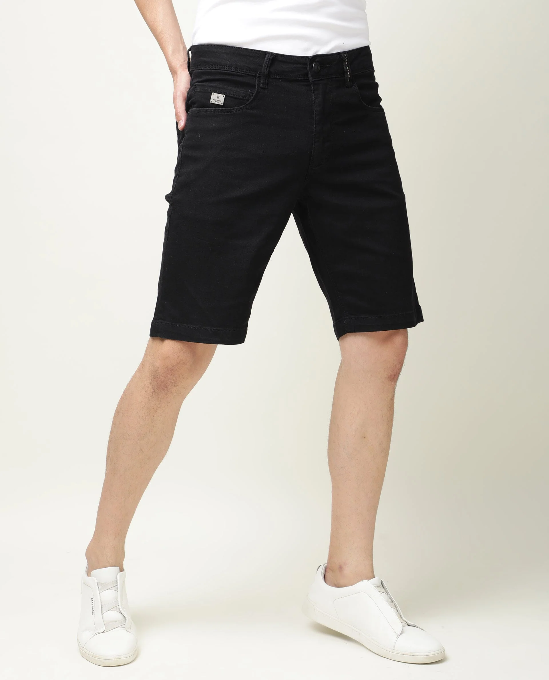 Rare Rabbit Men's Switch Black Cotton Plain Regular Fit Shorts - Image 9