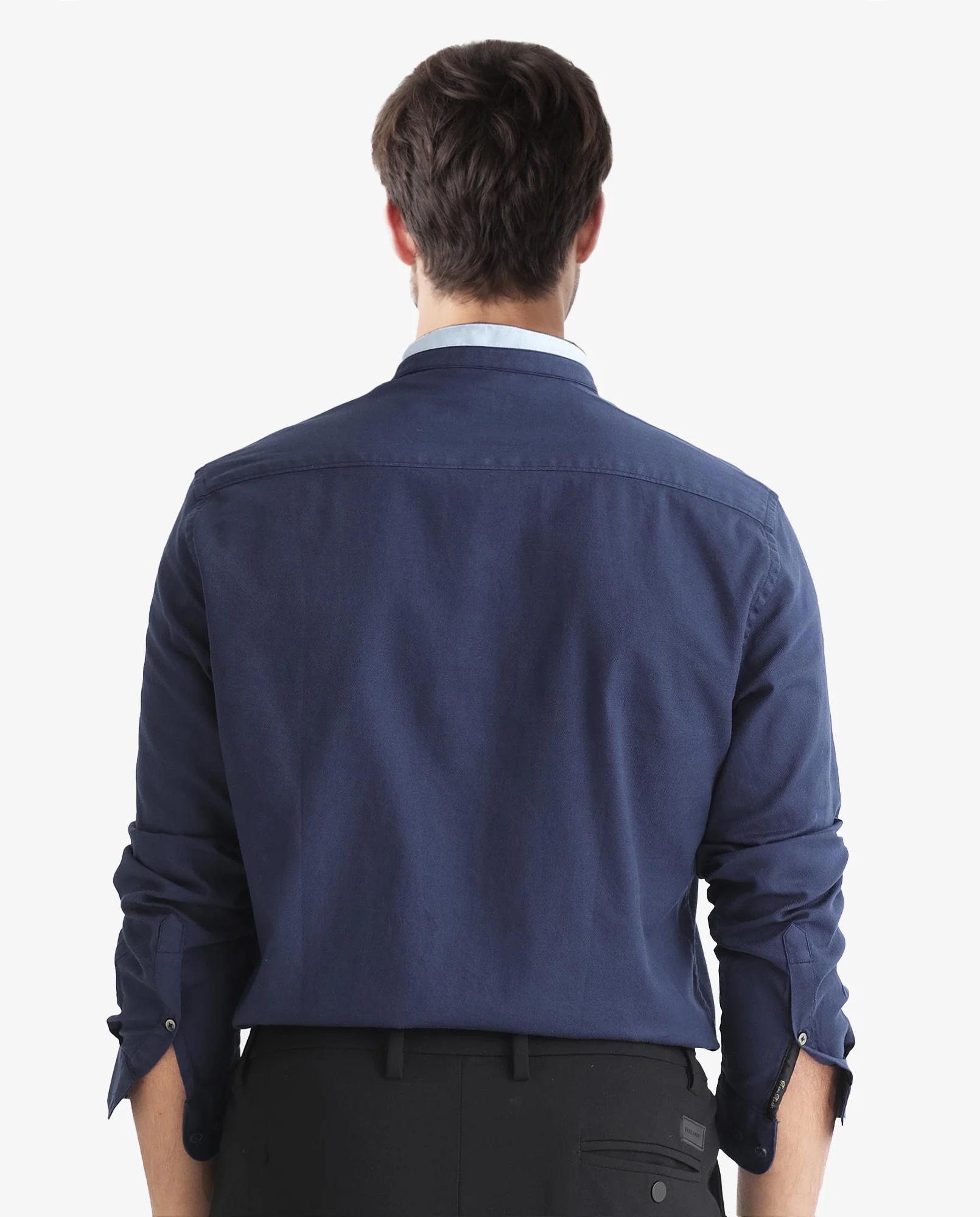 Rare Rabbit Men's Tehran Navy Cotton Plain Regular Fit Full Sleeve Mandarin Collar Shirt - Image 4