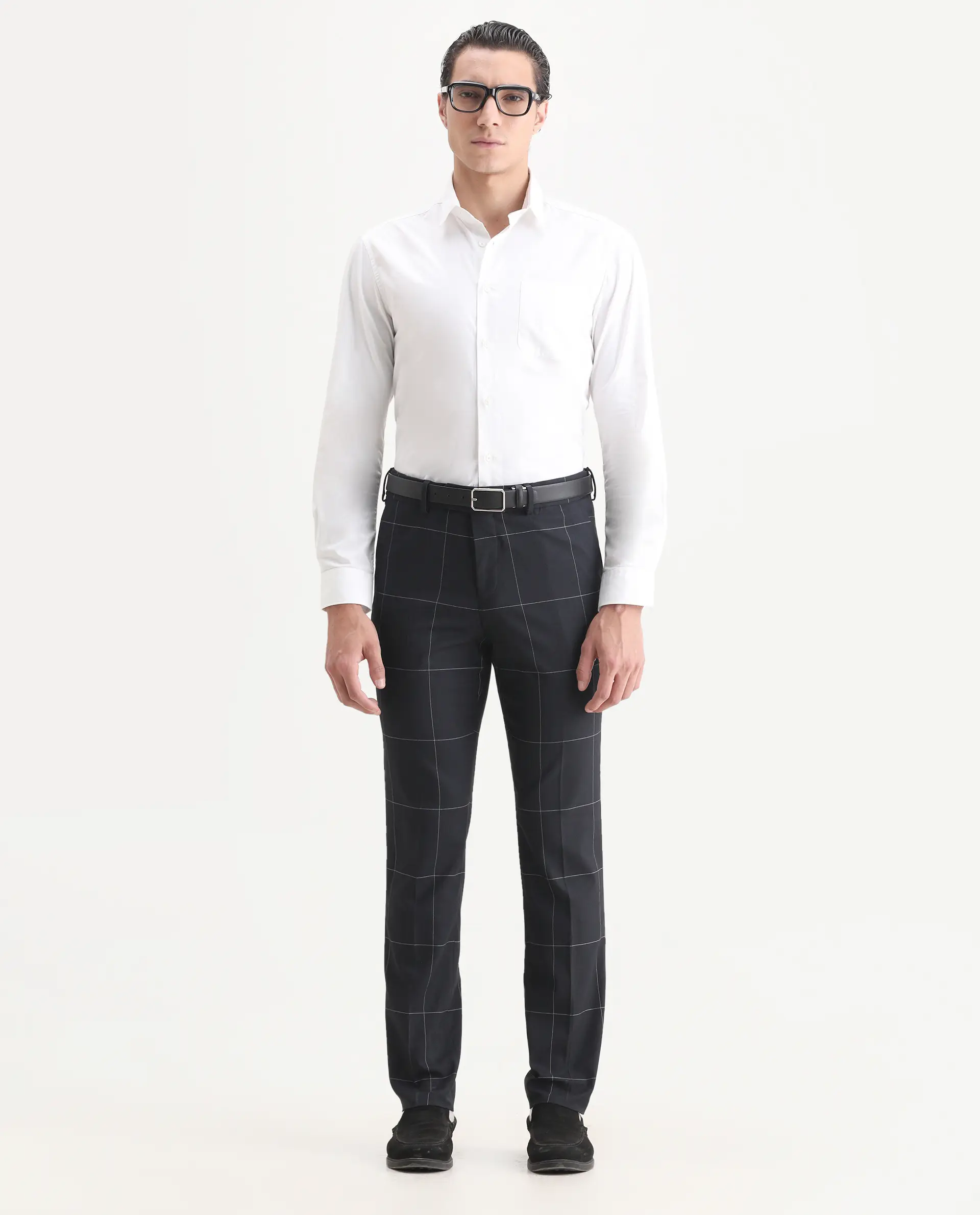 Rare Rabbit Men's Tim Navy Polyester Checked Print Tailored Fit Full Sleeve Lapel Neck Suits - Image 5