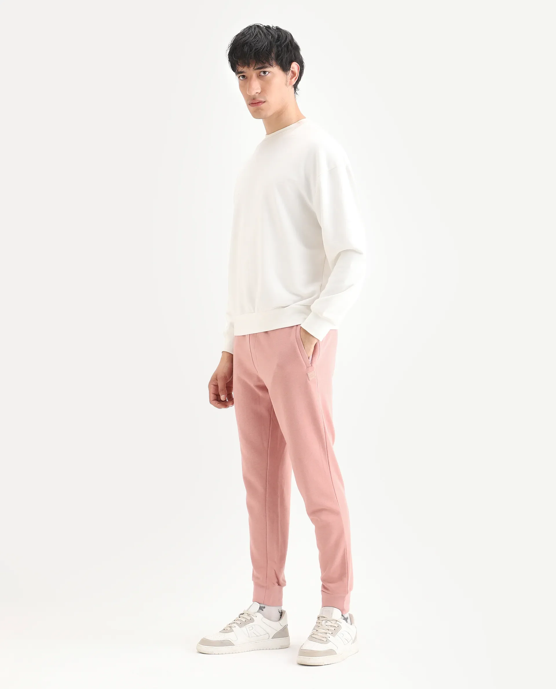 Rare Rabbit Men's Titan Pink Cotton Plain Regular Fit Joggers - Image 6