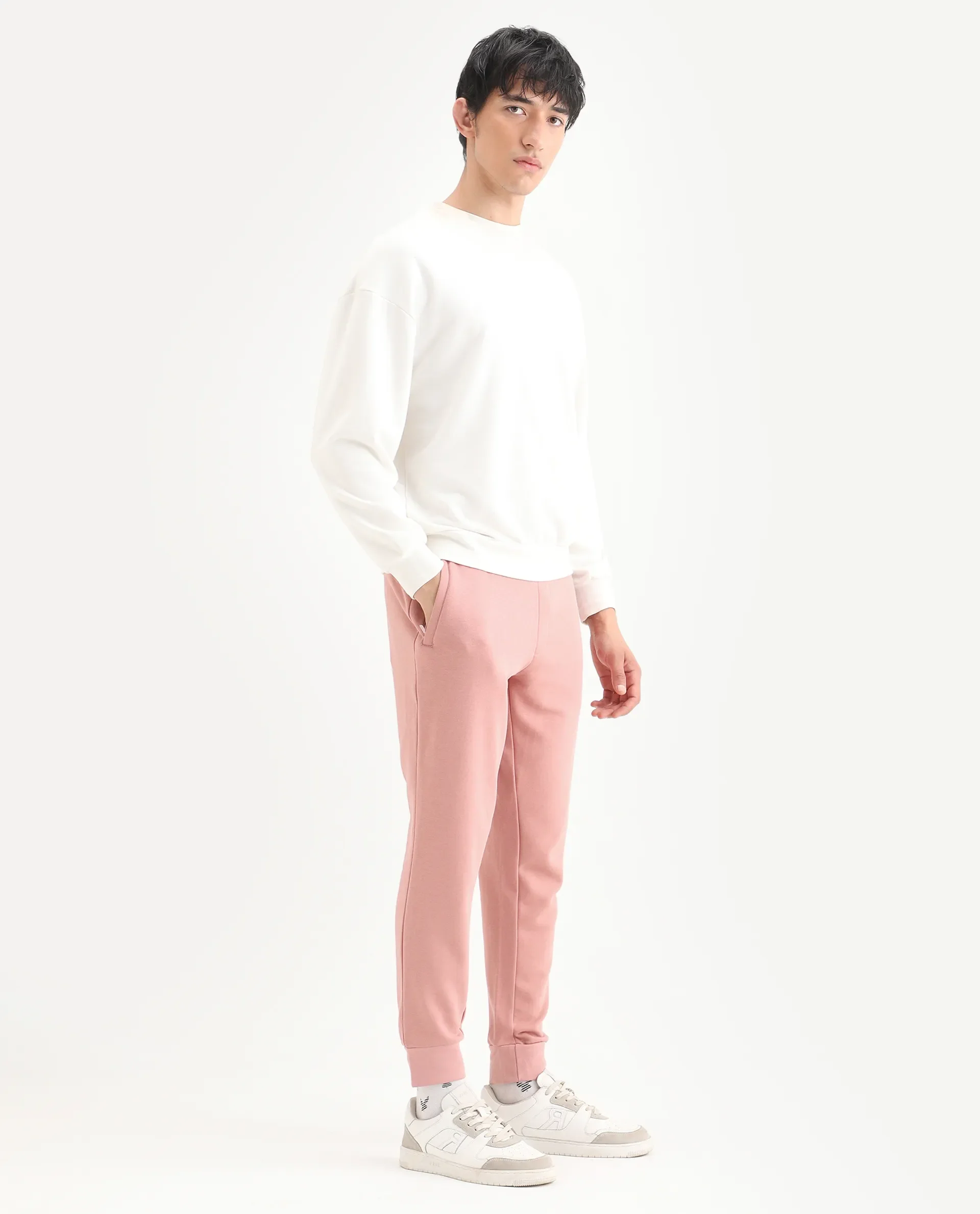 Rare Rabbit Men's Titan Pink Cotton Plain Regular Fit Joggers - Image 7
