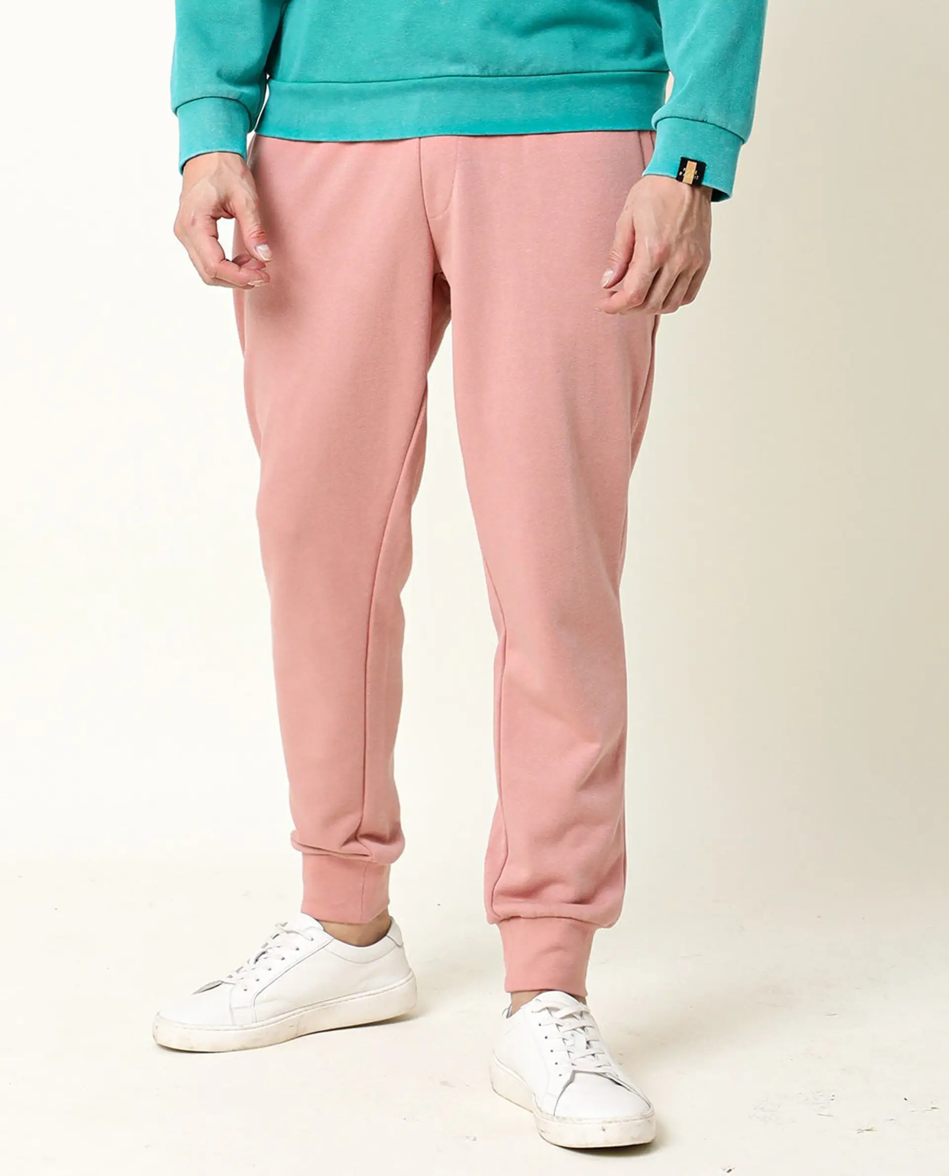 Rare Rabbit Men's Titan Pink Cotton Plain Regular Fit Joggers - Image 9