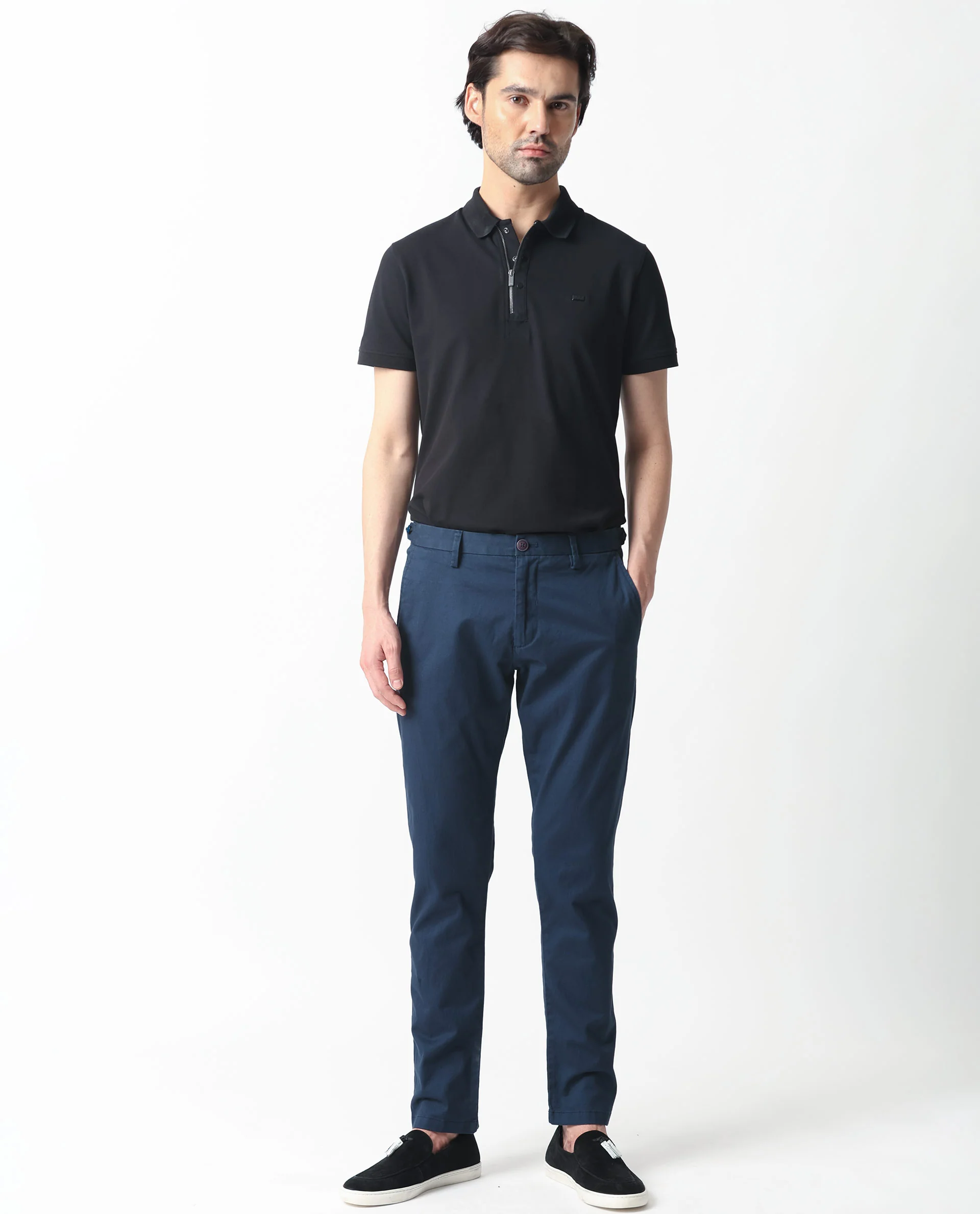 Rare Rabbit Men's Trans Navy Cotton Plain Regular Fit Trouser - Image 3