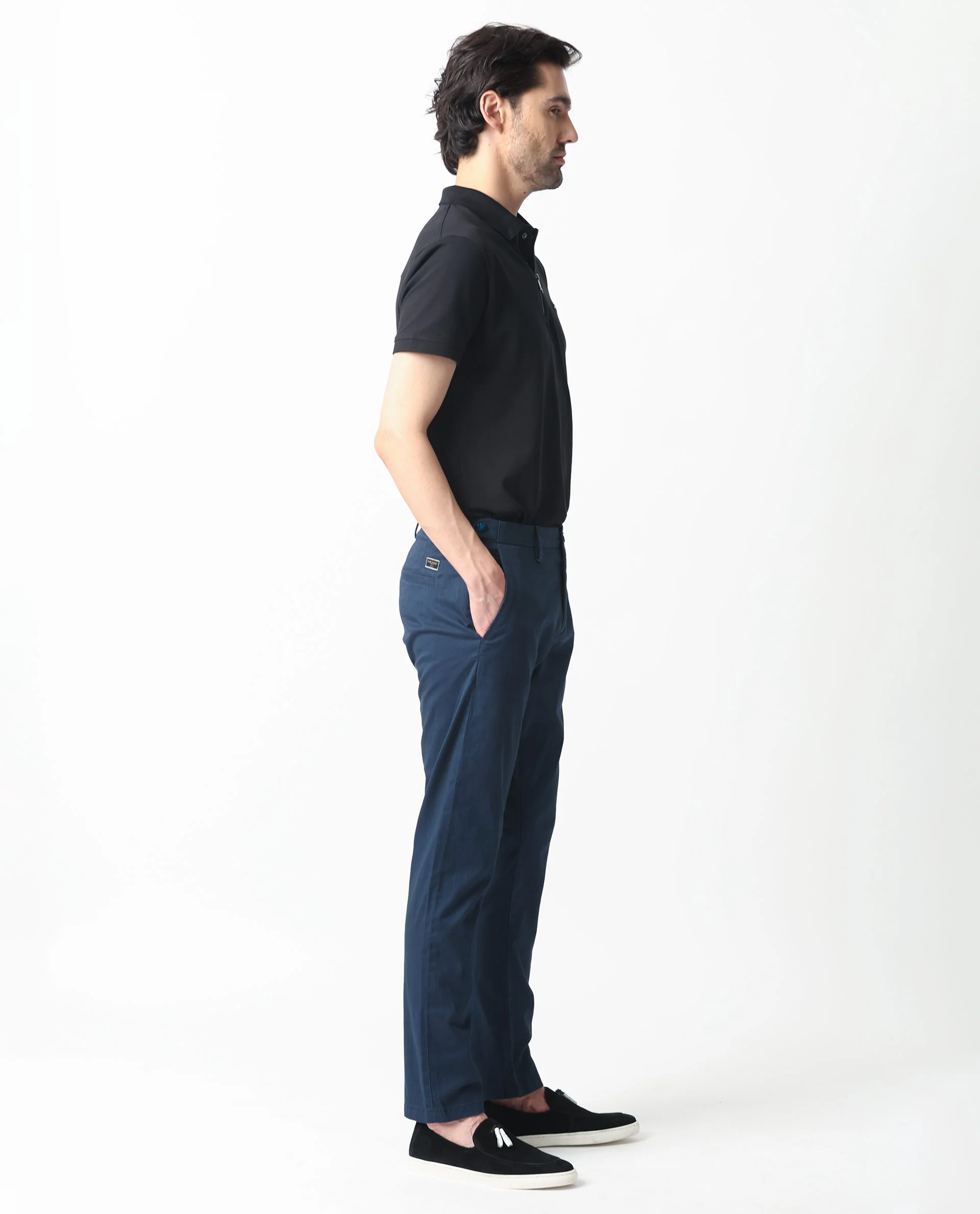 Rare Rabbit Men's Trans Navy Cotton Plain Regular Fit Trouser - Image 5