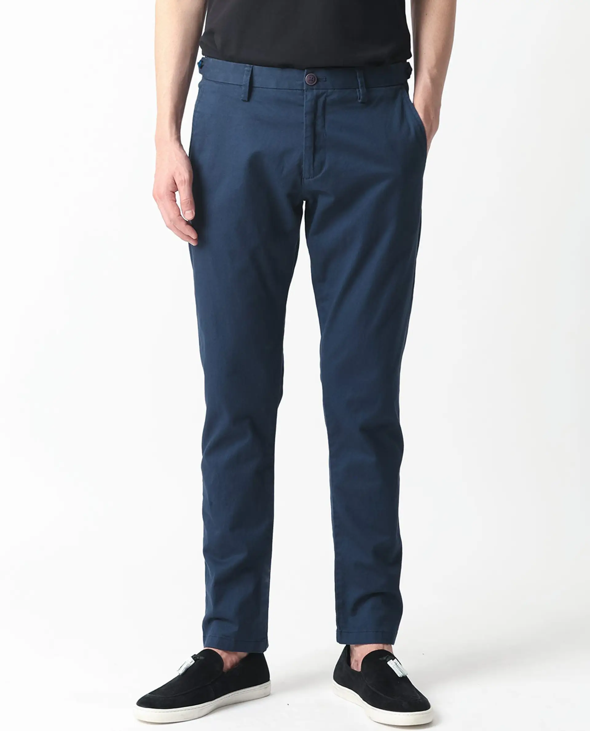 Rare Rabbit Men's Trans Navy Cotton Plain Regular Fit Trouser - Image 8