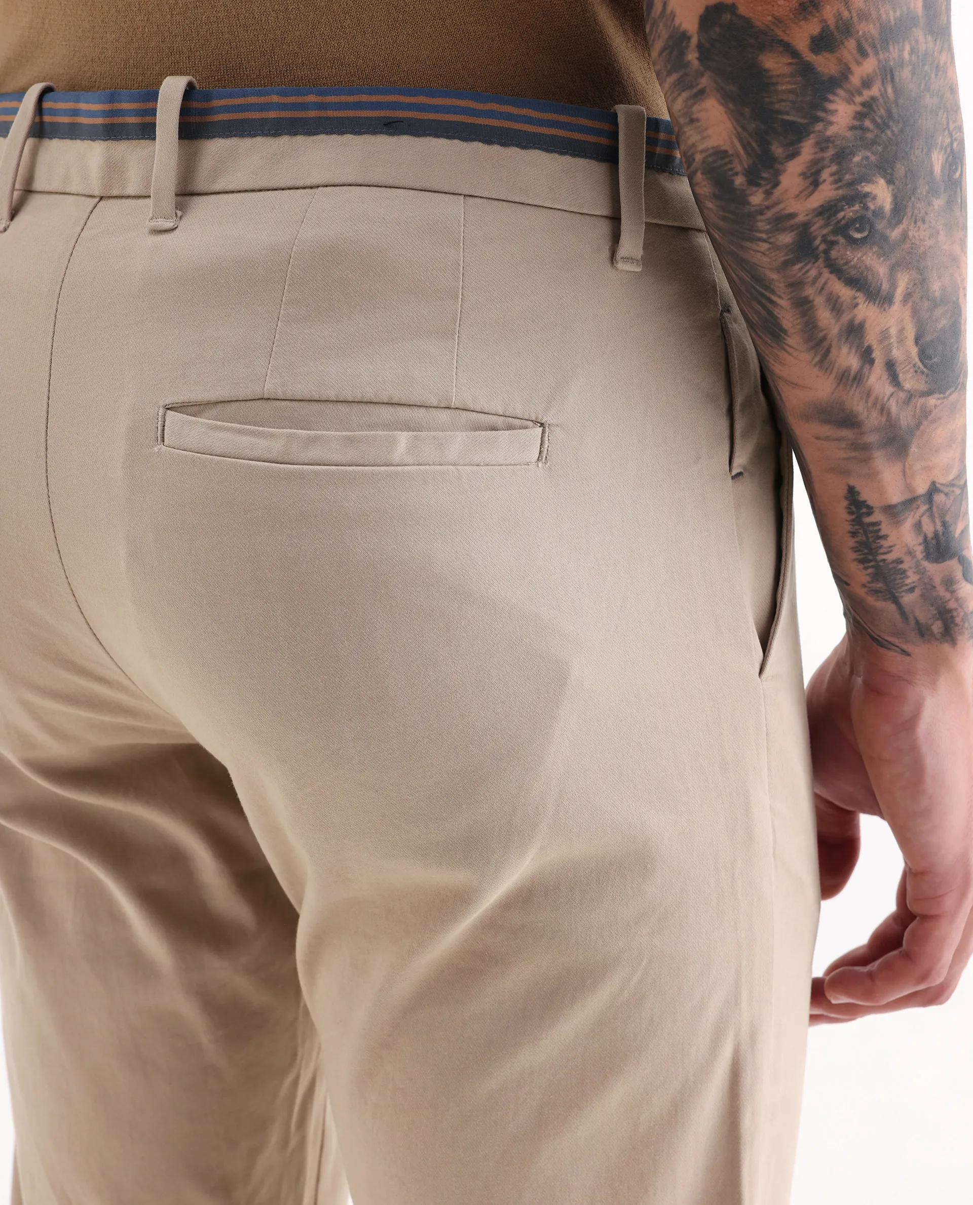 Rare Rabbit Men's Trellis Beige Cotton Plain Regular Fit Trouser - Image 6