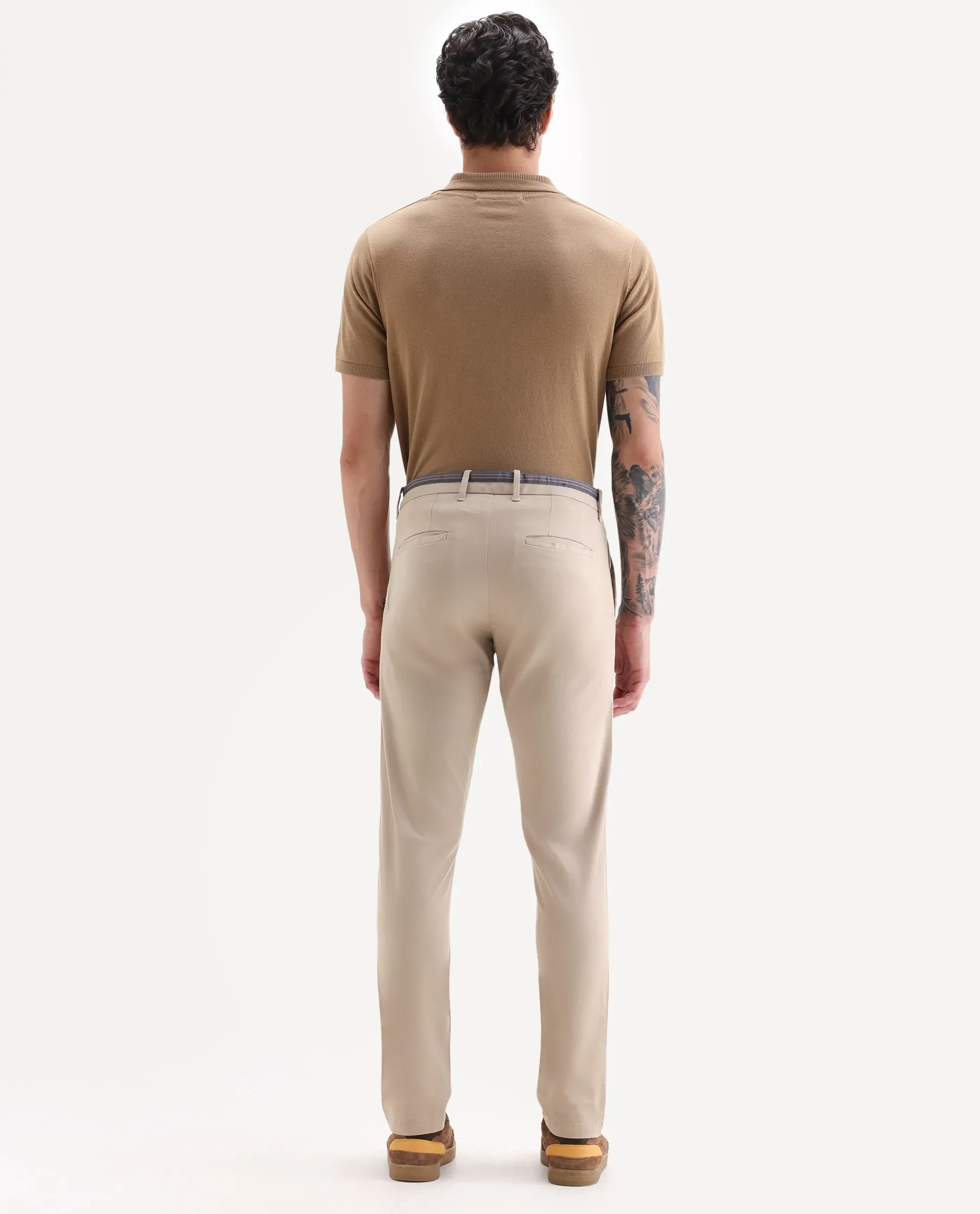 Rare Rabbit Men's Trellis Beige Cotton Plain Regular Fit Trouser - Image 8