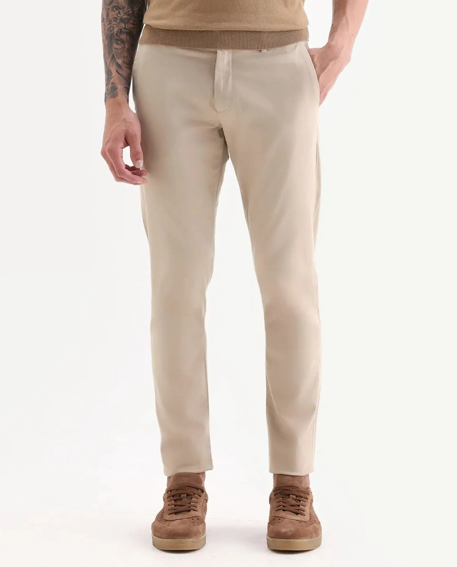 Rare Rabbit Men's Trellis Beige Cotton Plain Regular Fit Trouser - Image 9