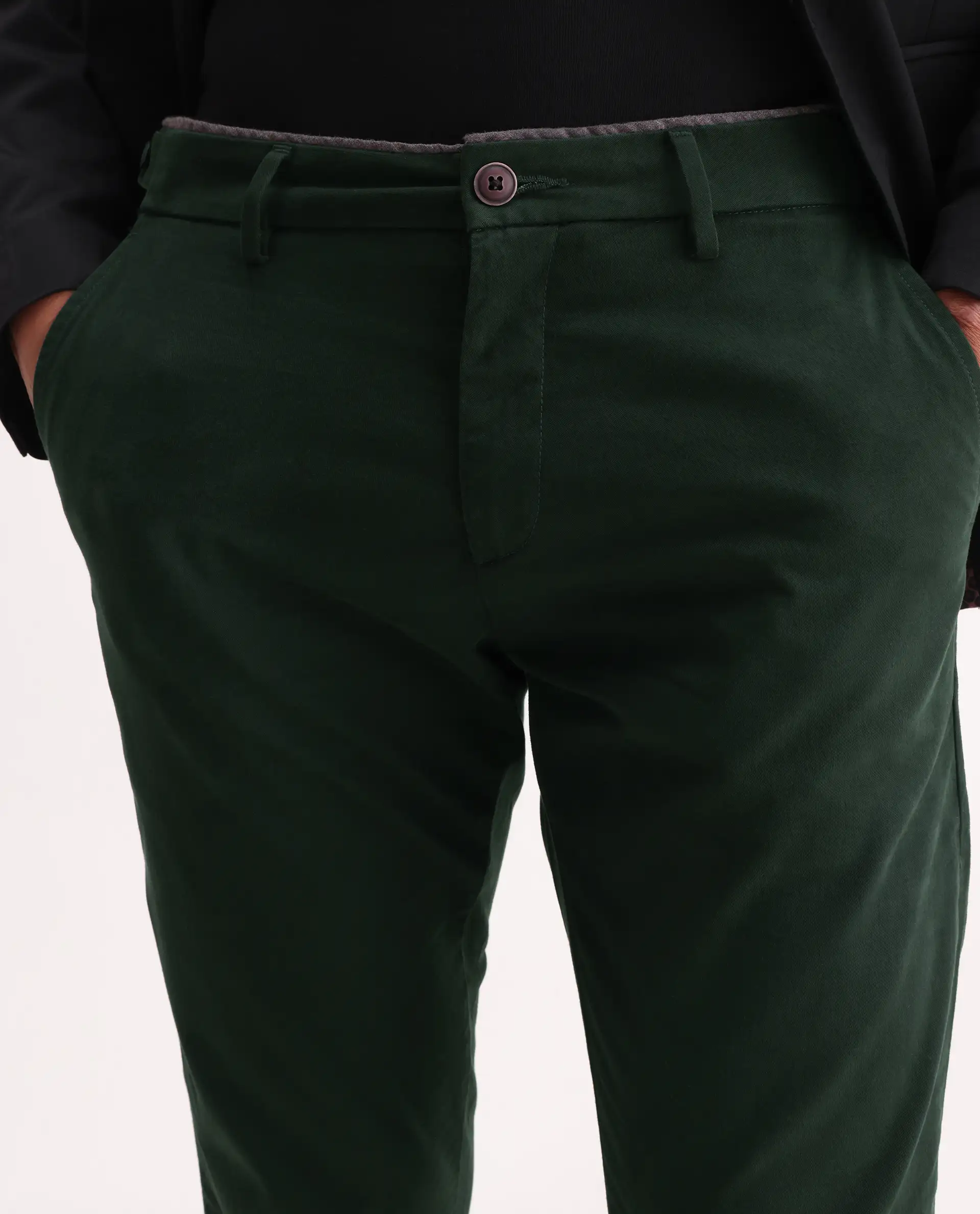 Rare Rabbit Men's Trews-1 Green Cotton Plain Regular Fit Trouser - Image 3