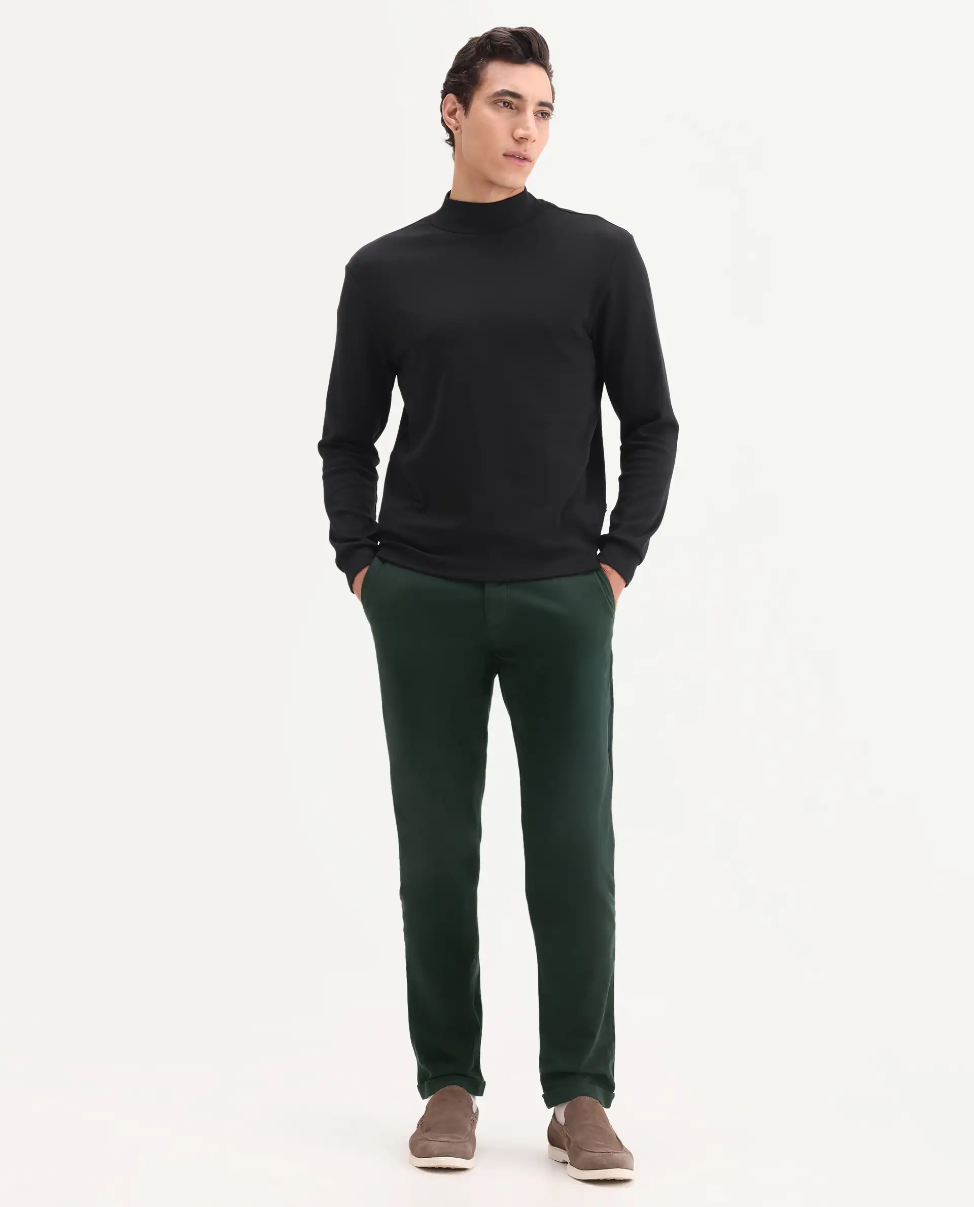 Rare Rabbit Men's Trews-1 Green Cotton Plain Regular Fit Trouser - Image 4