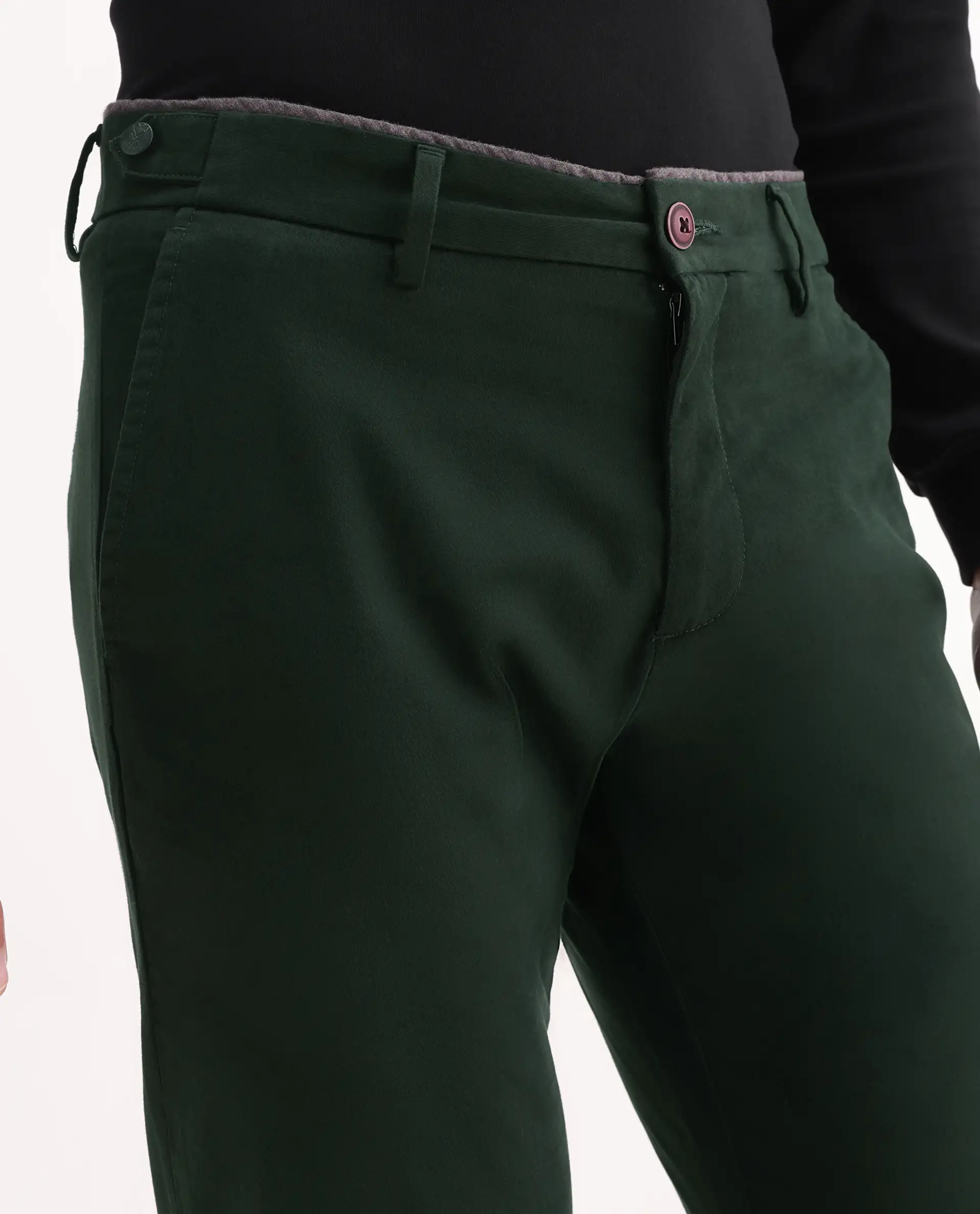Rare Rabbit Men's Trews-1 Green Cotton Plain Regular Fit Trouser - Image 7