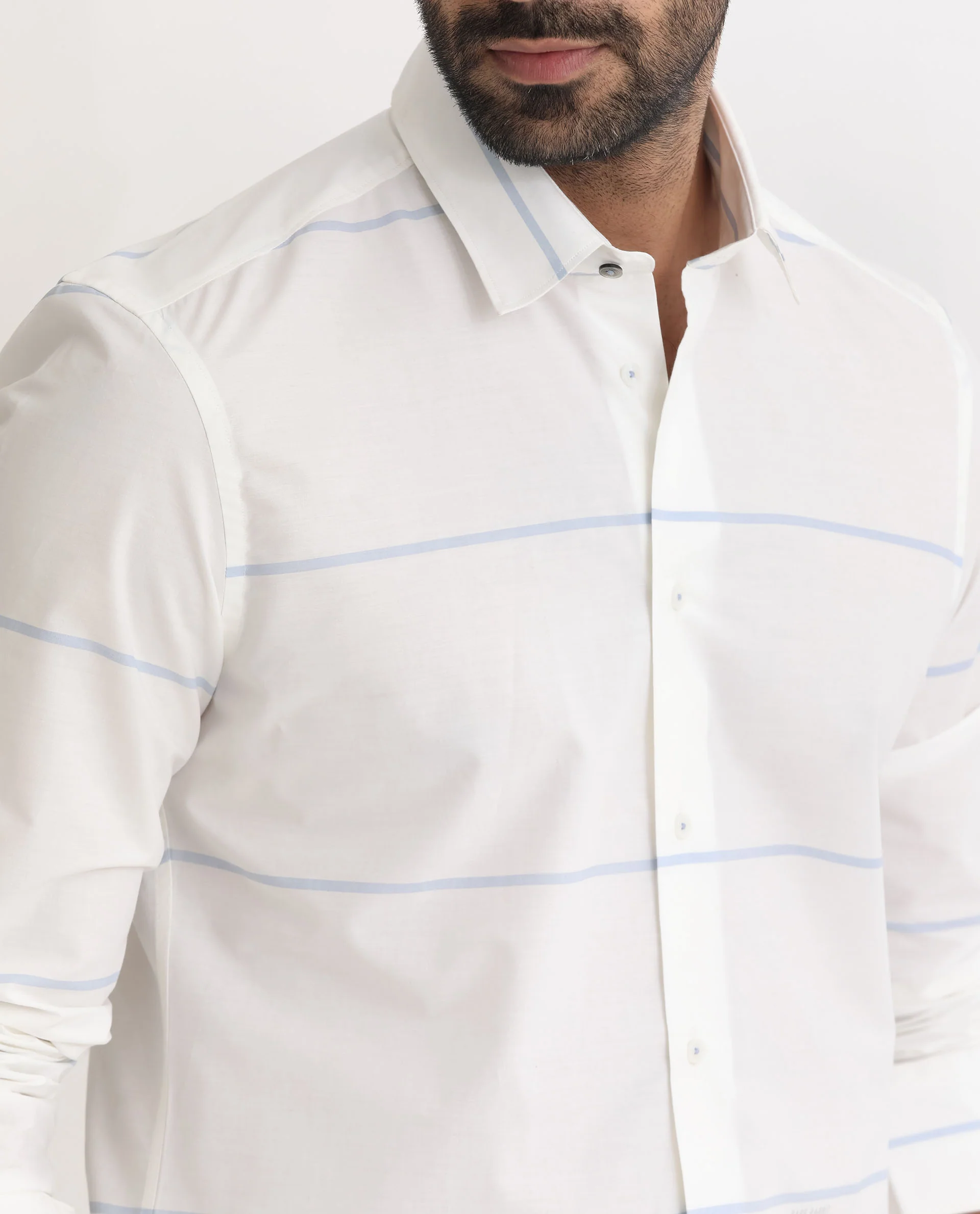 Rare Rabbit Men's Unios- White Cotton Striped Print Regular Fit Full Sleeve Collared Shirt - Image 4