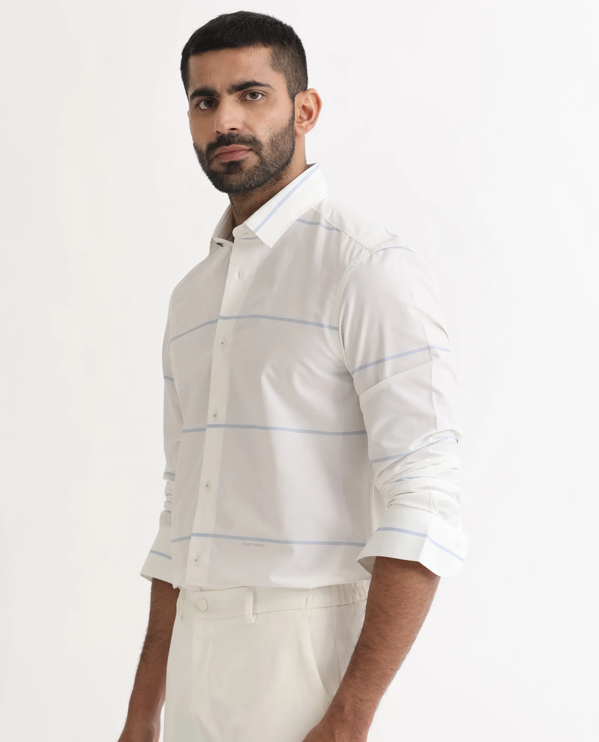 Rare Rabbit Men's Unios- White Cotton Striped Print Regular Fit Full Sleeve Collared Shirt - Image 6