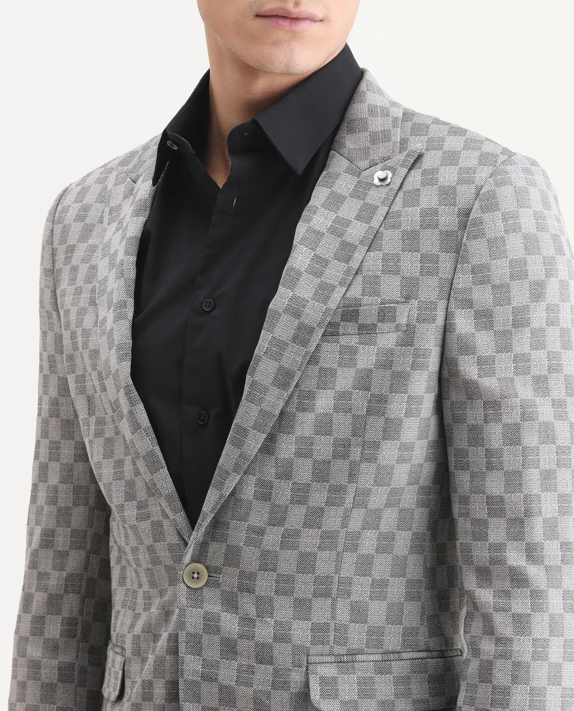 Rare Rabbit Men's Zeta Grey Viscose Jacquard Tailored Fit Full Sleeve Lapel Neck Suits - Image 3