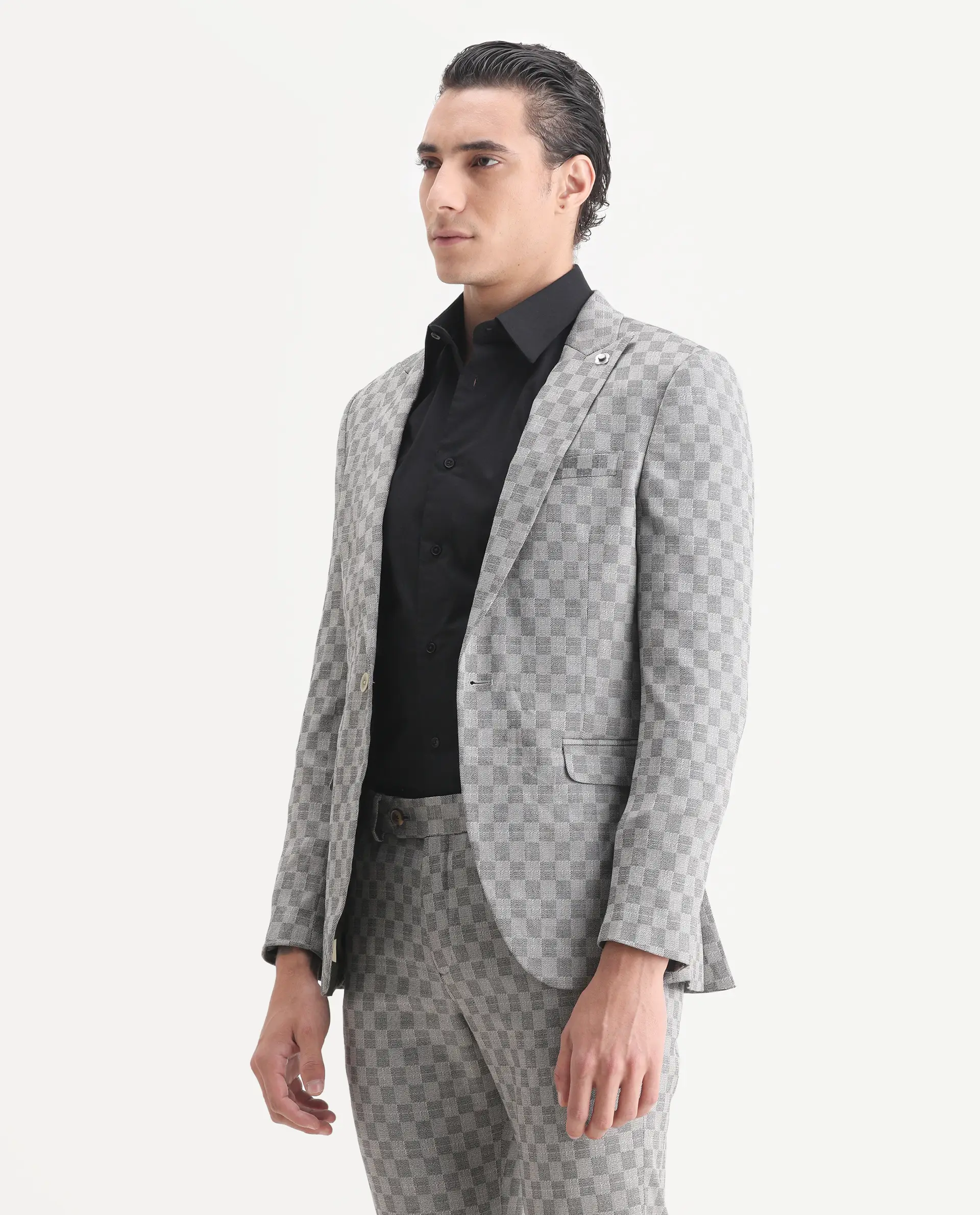 Rare Rabbit Men's Zeta Grey Viscose Jacquard Tailored Fit Full Sleeve Lapel Neck Suits - Image 5