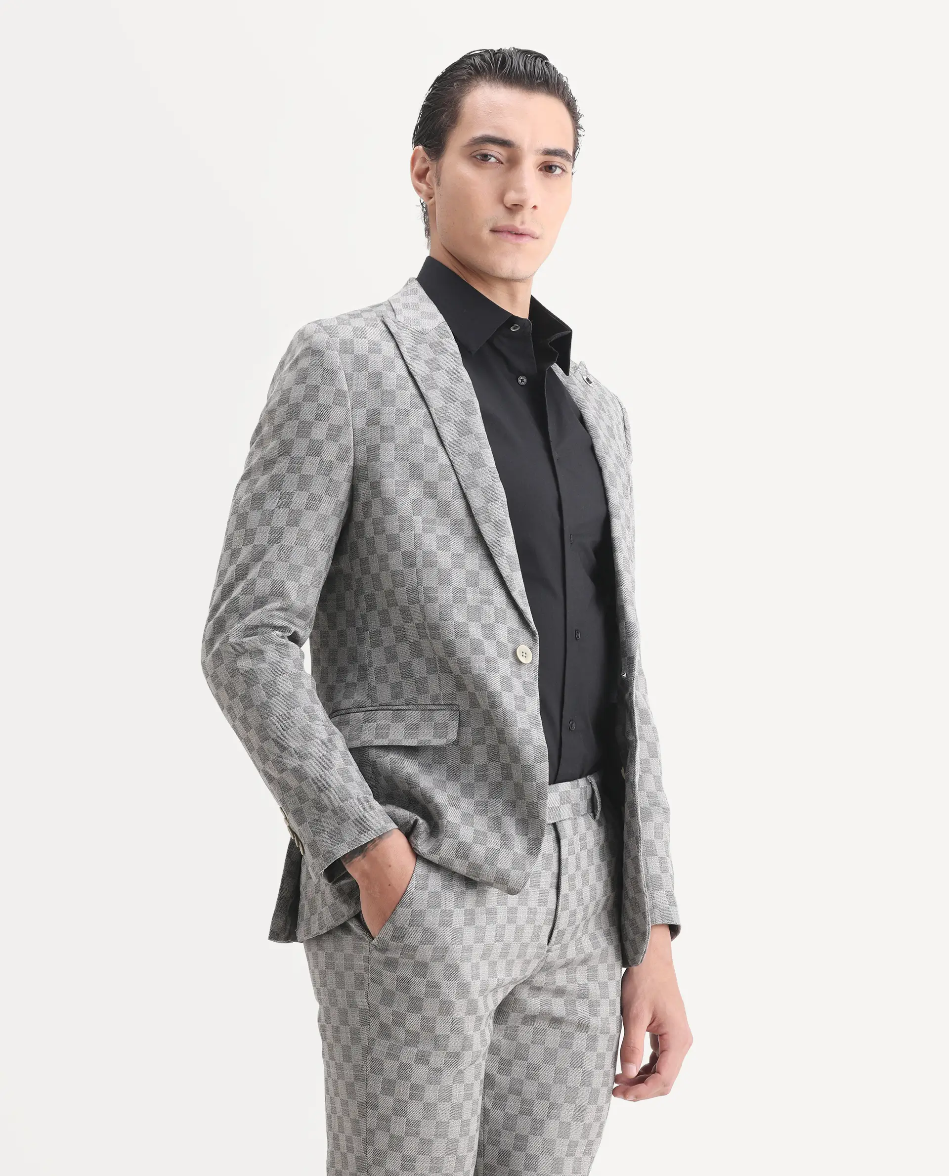 Rare Rabbit Men's Zeta Grey Viscose Jacquard Tailored Fit Full Sleeve Lapel Neck Suits - Image 6